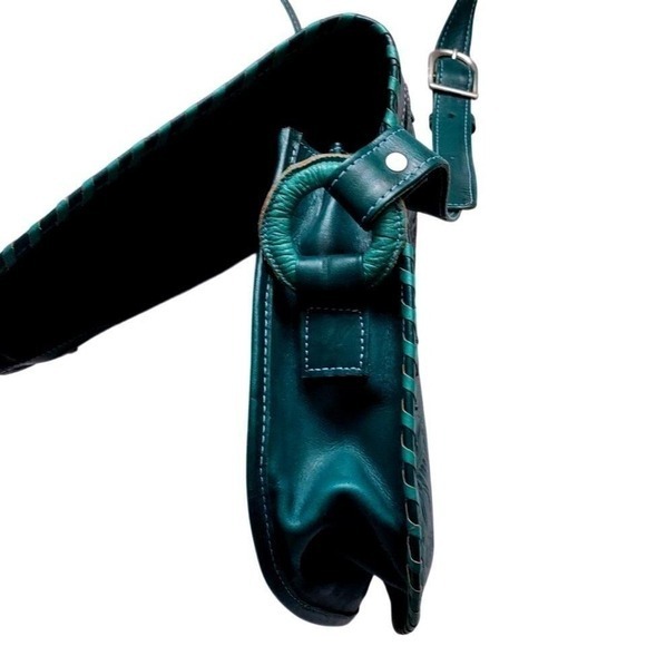 New‎ LL Leathers in Leather Crossbody Bag Teal Green Whipstitch Boho Saddle Bag